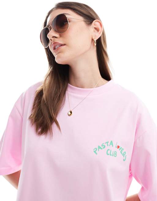 ASOS DESIGN - T-shirt oversize à inscription Pasta Lover - Rose, 2 de 4