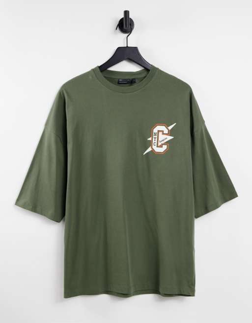 ASOS DESIGN - T-shirt oversize à logo sur la poitrine - Kaki