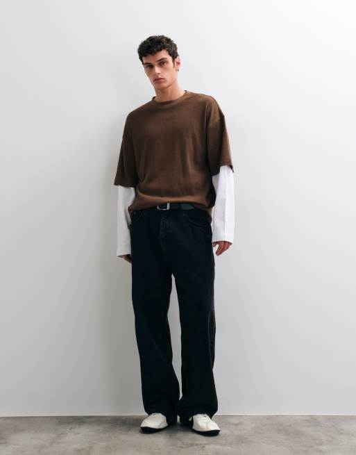 ASOS DESIGN t-shirt oversize à manches longues avec double couche marron gaufré, 2 de 5