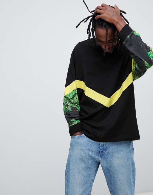 ASOS DESIGN - T-shirt oversize à manches longues avec empiècement effet marbré