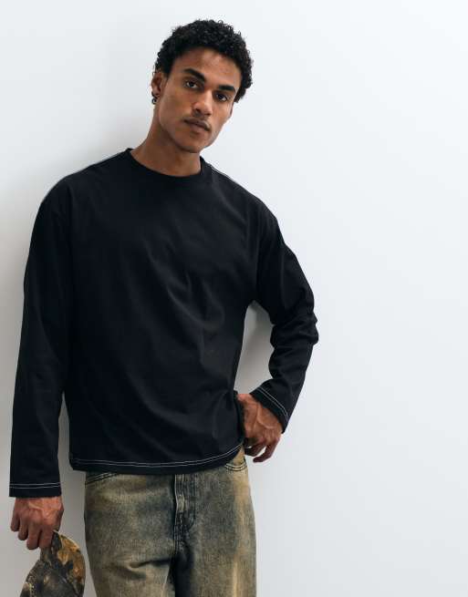 ASOS DESIGN t-shirt oversize à manches longues avec imprimé colonne céleste noir, 4 de 5