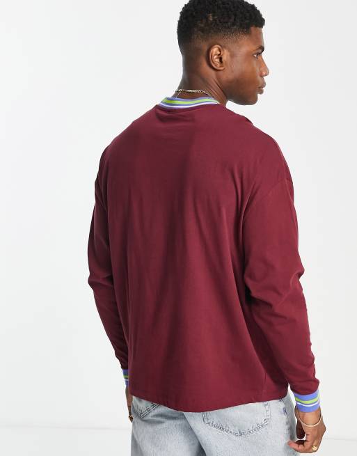 ASOS DESIGN - T-shirt oversize à manches longues avec imprimé New York - Bordeaux, 2 de 4