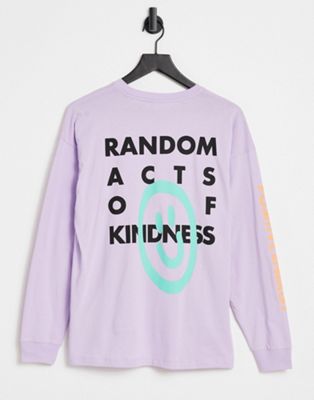 Tops imprimés T-shirt oversize à manches longues avec imprimé Random Acts Of Kindness - Violet éclatant