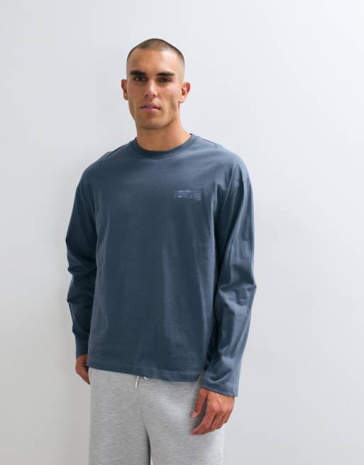 ASOS DESIGN t-shirt oversize à manches longues avec imprimé texte en bleu foncé, 5 de 5