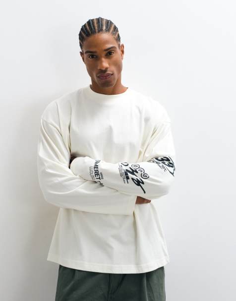 ASOS DESIGN t-shirt oversize à manches longues avec motif sur la manche, écru - view 1