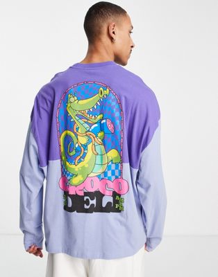T-shirts et débardeurs T-shirt oversize à manches longues effet color block avec imprimé crocodile