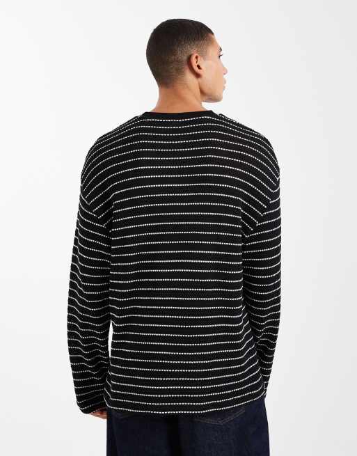 ASOS DESIGN - T-shirt oversize à manches longues en tissu texturé épais à rayures - Noir et blanc , 3 de 5