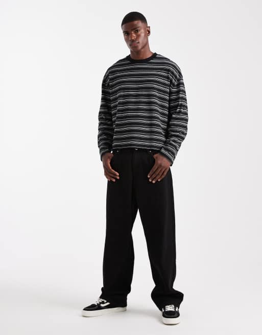 ASOS DESIGN - T-shirt oversize à manches longues en tissu texturé épais à rayures - Noir , 2 de 5
