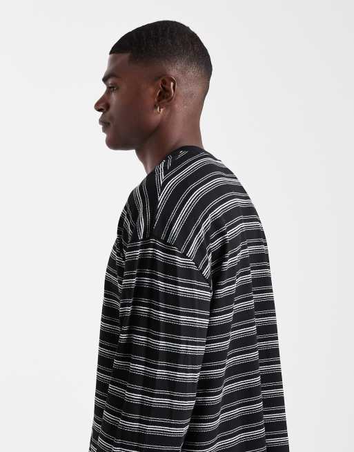 ASOS DESIGN - T-shirt oversize à manches longues en tissu texturé épais à rayures - Noir , 5 de 5