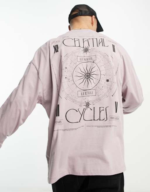 ASOS DESIGN - T-shirt oversize à manches longues et imprimé céleste - Lilas