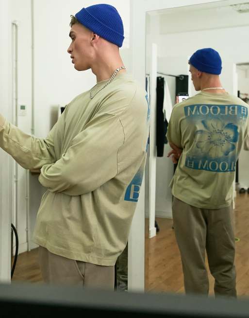 ASOS DESIGN - T-shirt oversize à manches longues et imprimé floral dans le dos - Beige, 4 de 4