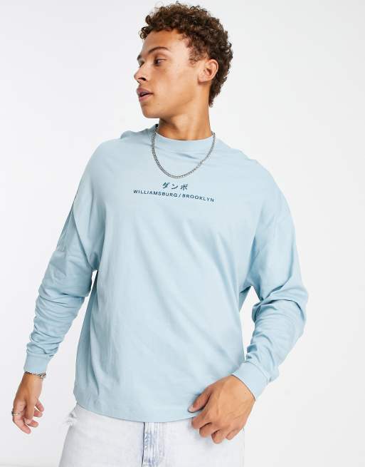 ASOS DESIGN - T-shirt oversize à manches longues et ville brodée - Bleu