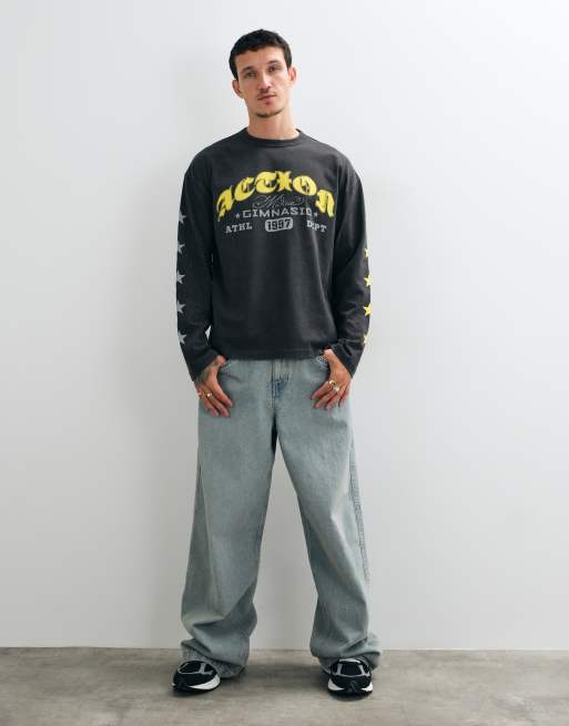 ASOS DESIGN t-shirt oversize à manches longues imprimé noir délavé, 5 de 9