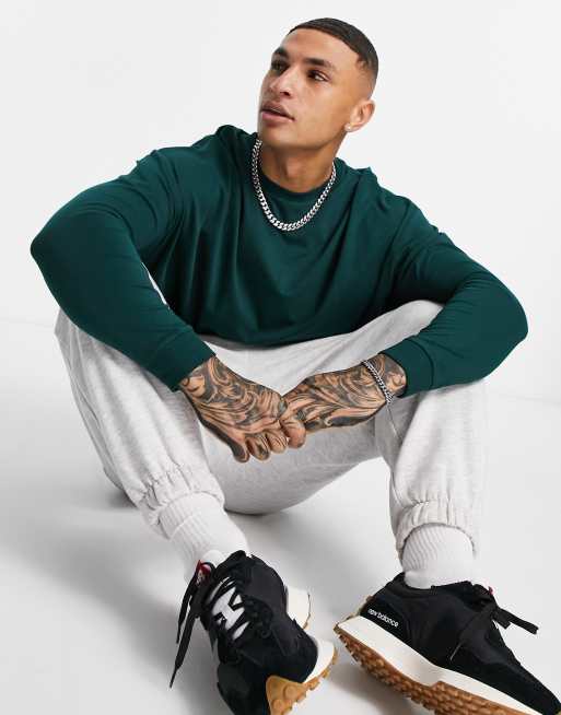 ASOS DESIGN - T-shirt oversize à manches longues - Vert foncé - DGREEN