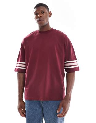 ASOS DESIGN - T-shirt oversize à manches mi-longues avec détails contrastants - Bordeaux - view 1