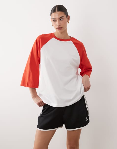 ASOS DESIGN - T-shirt oversize à manches raglan contrastantes - Rouge et blanc - view 1