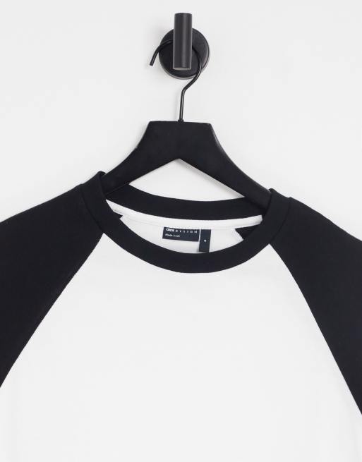 ASOS DESIGN - T-shirt oversize à manches raglan noires contrastantes - Blanc, 3 de 4