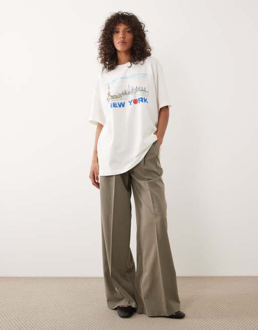 ASOS DESIGN - T-shirt oversize a maniche corte bianca con grafica New York