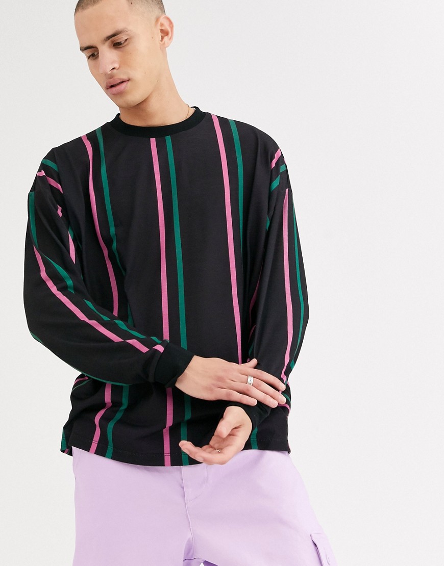 ASOS DESIGN - T-shirt oversize a maniche lunghe a righe verticali-Multicolore