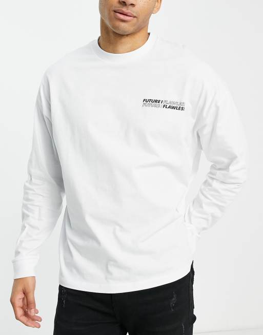 ASOS DESIGN - T-shirt oversize a maniche lunghe bianca con stampa di teschio sul petto e sulla schiena, 2 di 4
