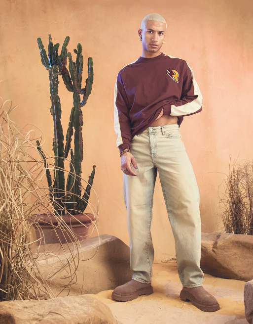 ASOS DESIGN - T-shirt oversize a maniche lunghe bordeaux color block con scritta stile college, 2 di 4