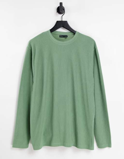 ASOS DESIGN - T-shirt oversize a maniche lunghe con coste spesse, color kaki