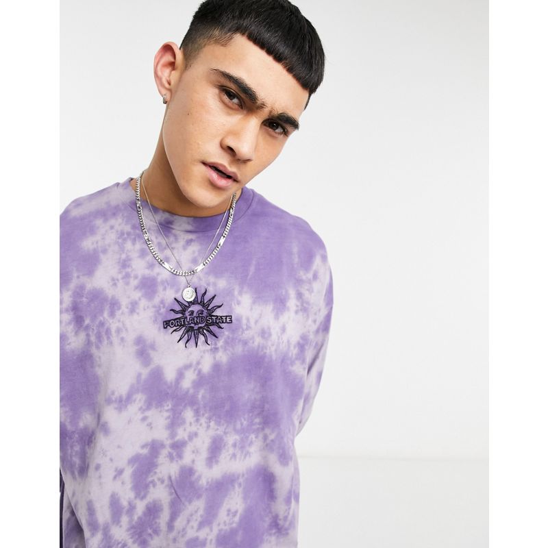 Uomo BUbEk DESIGN - T-shirt oversize a maniche lunghe con ricamo lavaggio tie-dye viola