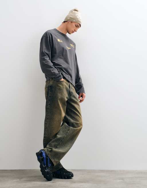 ASOS DESIGN T-shirt oversize a maniche lunghe con stampa in grigio slavato, 2 di 5