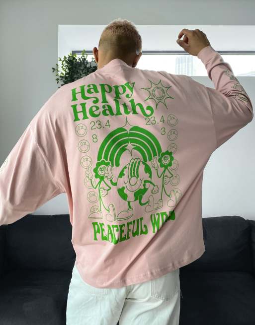 ASOS DESIGN - T-shirt oversize a maniche lunghe con stampa skate sul retro e sulle maniche, colore rosa
