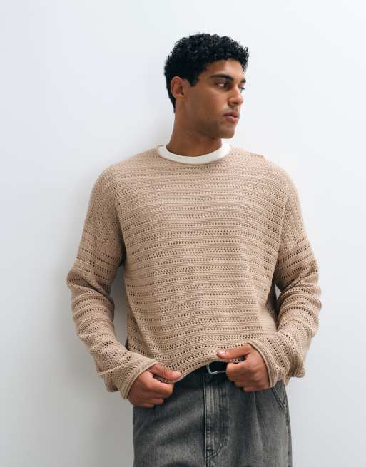 ASOS DESIGN - T-shirt oversize a maniche lunghe in maglia a coste color pietra mélange, 2 di 5