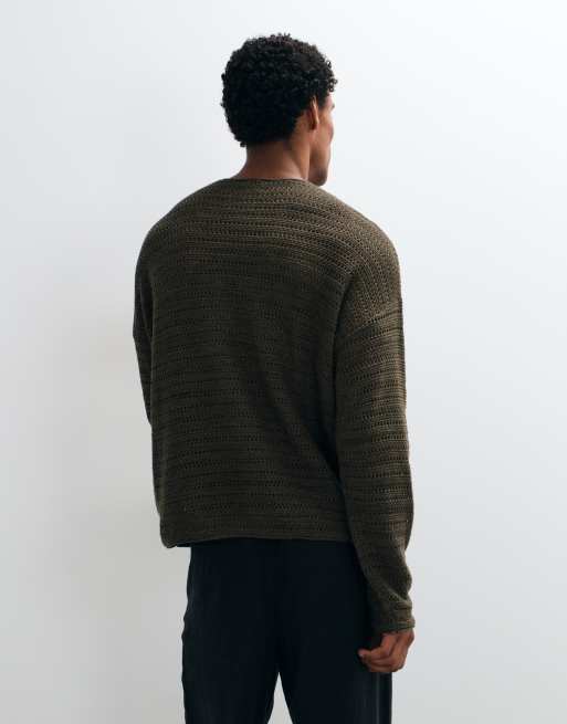 ASOS DESIGN - T-shirt oversize a maniche lunghe in maglia a coste kaki, 5 di 5