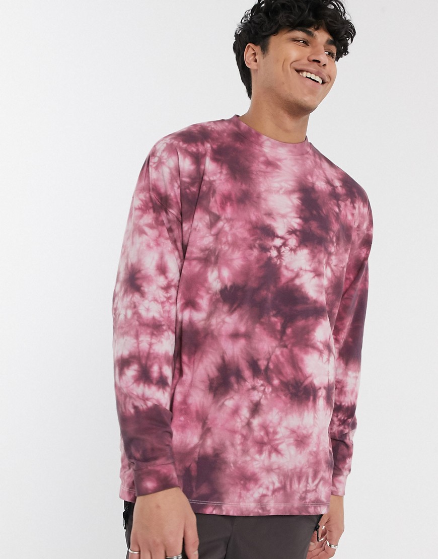 ASOS DESIGN - T-shirt oversize a maniche lunghe in tessuto organico rosa tie-dye slavato