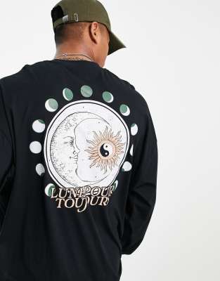 ASOS DESIGN - T-shirt oversize a maniche lunghe nera con stampa grafica celestiale sul davanti e sul retro