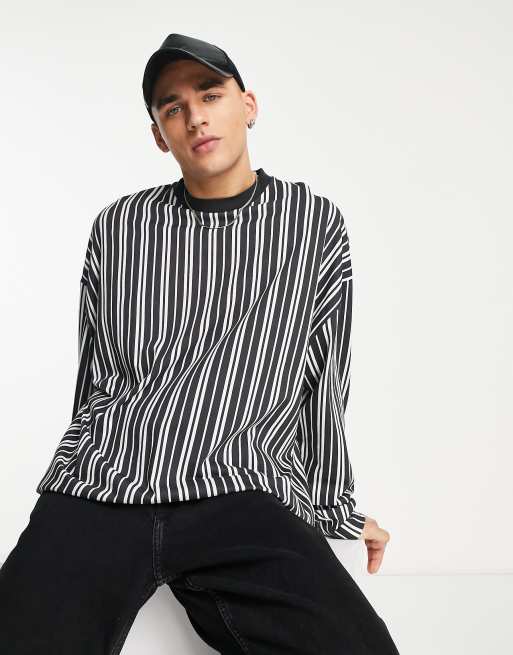 ASOS DESIGN - T-shirt oversize a maniche lunghe nera e bianca a righe