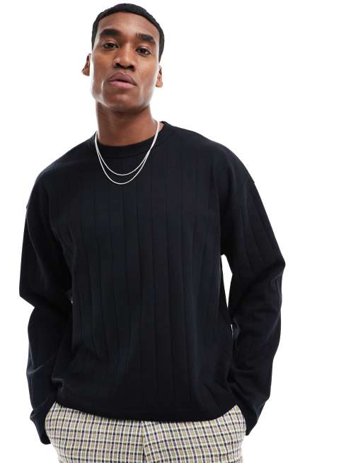 ASOS DESIGN - T-shirt oversize a maniche lunghe squadrata nera testurizzata