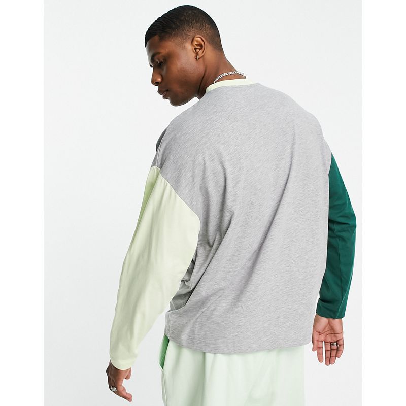 Novità 86f7c DESIGN - T-shirt oversize a maniche lunghe verde color block