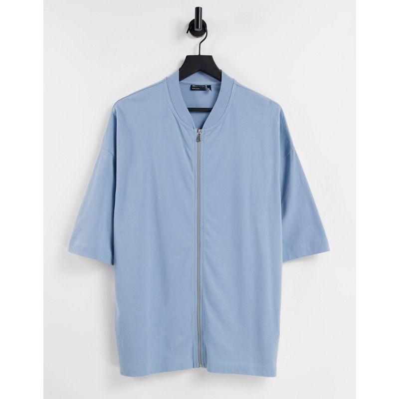 Uomo T-shirt tinta unita DESIGN - T-shirt oversize a mezze maniche blu con zip