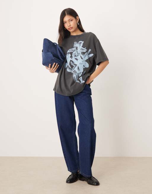 ASOS DESIGN - T-shirt oversize à motif floral bleu - Anthracite délavé, 4 de 4