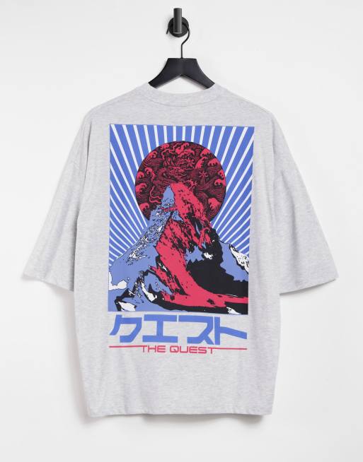 ASOS DESIGN - T-shirt oversize à motif montagne au dos - Blanc chiné