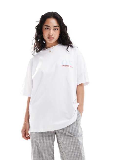 ASOS DESIGN - T-shirt oversize à motif NYC Sport graphique - Blanc