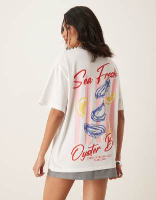 ASOS DESIGN - T-shirt oversize à motif Oyster Bar - Blanc - view 1