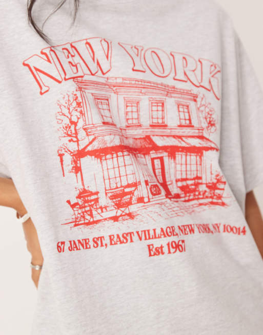 ASOS DESIGN - T-shirt oversize à motif village New York - Glace chiné, 3 de 4
