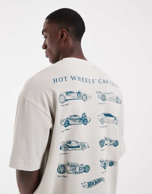 ASOS DESIGN - T-shirt oversize a nido d'ape color pietra con stampa Hot Wheels