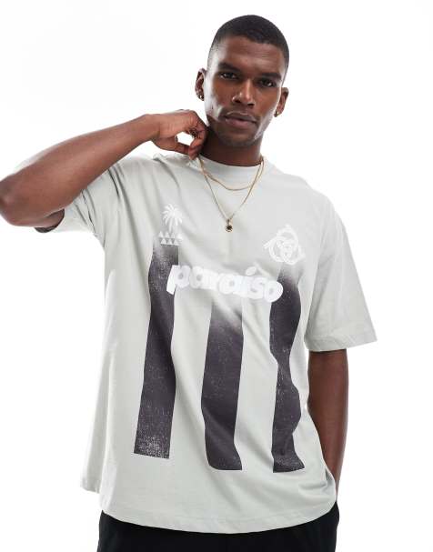 ASOS DESIGN - T-shirt oversize à rayures avec motif sport - Gris clair - view 1