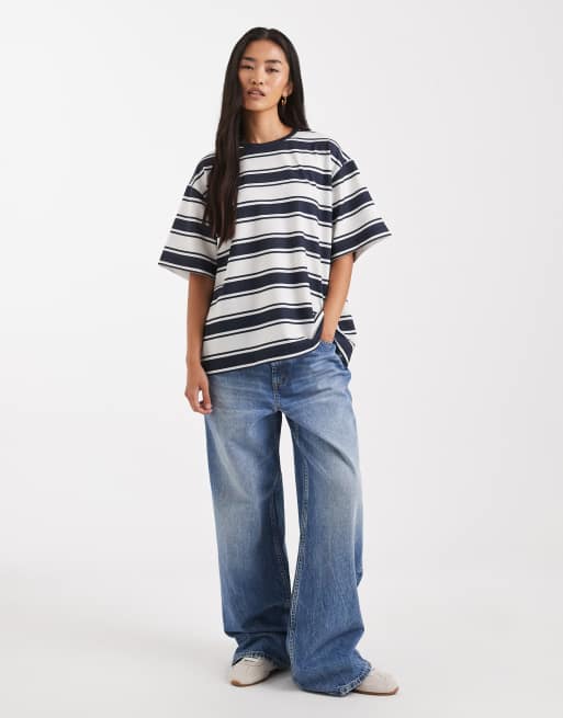 ASOS DESIGN - T-shirt oversize à rayures - Bleu marine et blanc, 2 de 4