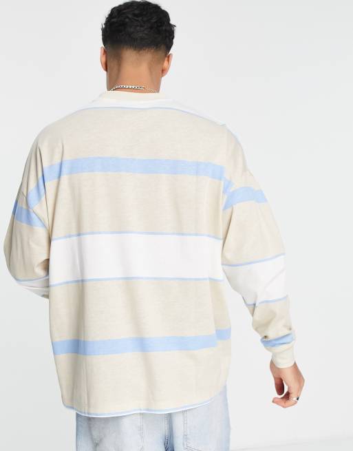 ASOS DESIGN - T-shirt oversize à rayures et manches longues avec imprimé ville - Beige, 2 de 4
