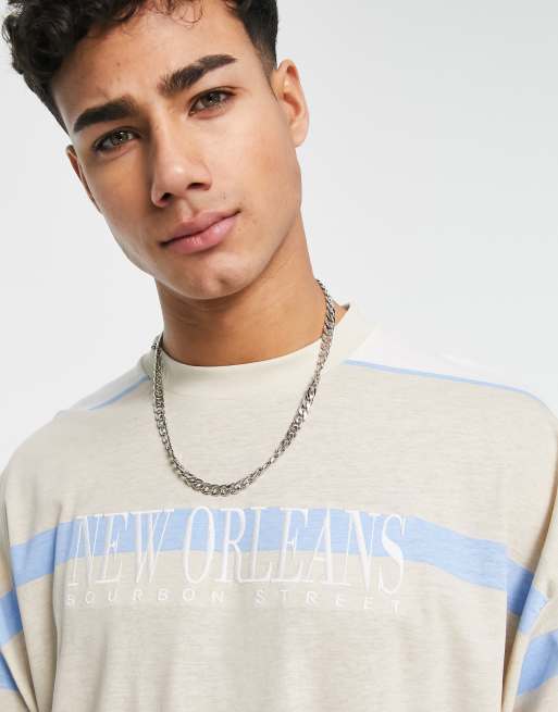ASOS DESIGN - T-shirt oversize à rayures et manches longues avec imprimé ville - Beige, 4 de 4