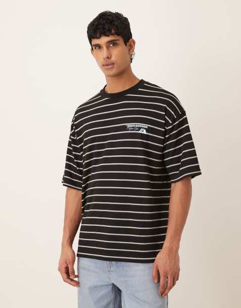 ASOS DESIGN - T-shirt oversize à rayures texturées avec motif tiré d'archives - Noir - view 1