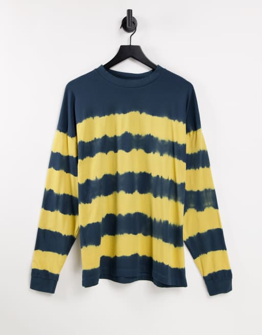 ASOS DESIGN - T-shirt oversize à rayures tie dye - Bleu marine & jaune