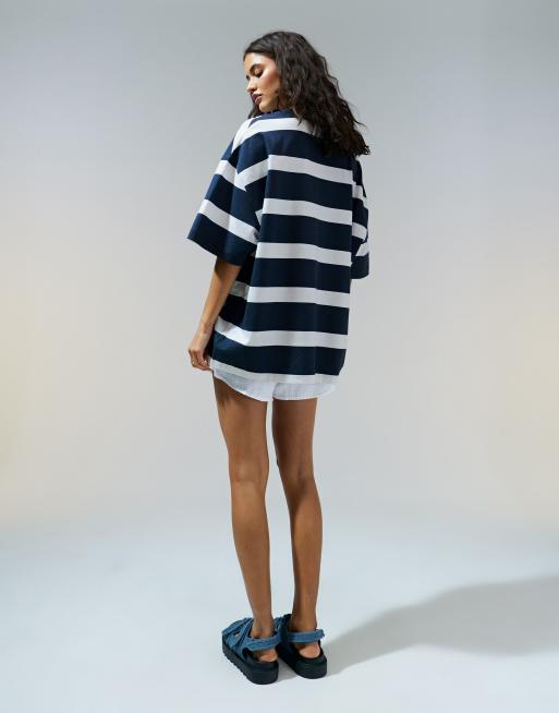 ASOS DESIGN - T-shirt oversize a righe blu navy, 3 di 5